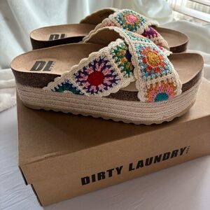Dirty Laundry DL Crochet Platform Slides Espadrille Sandals Women’s Size 8 Boho